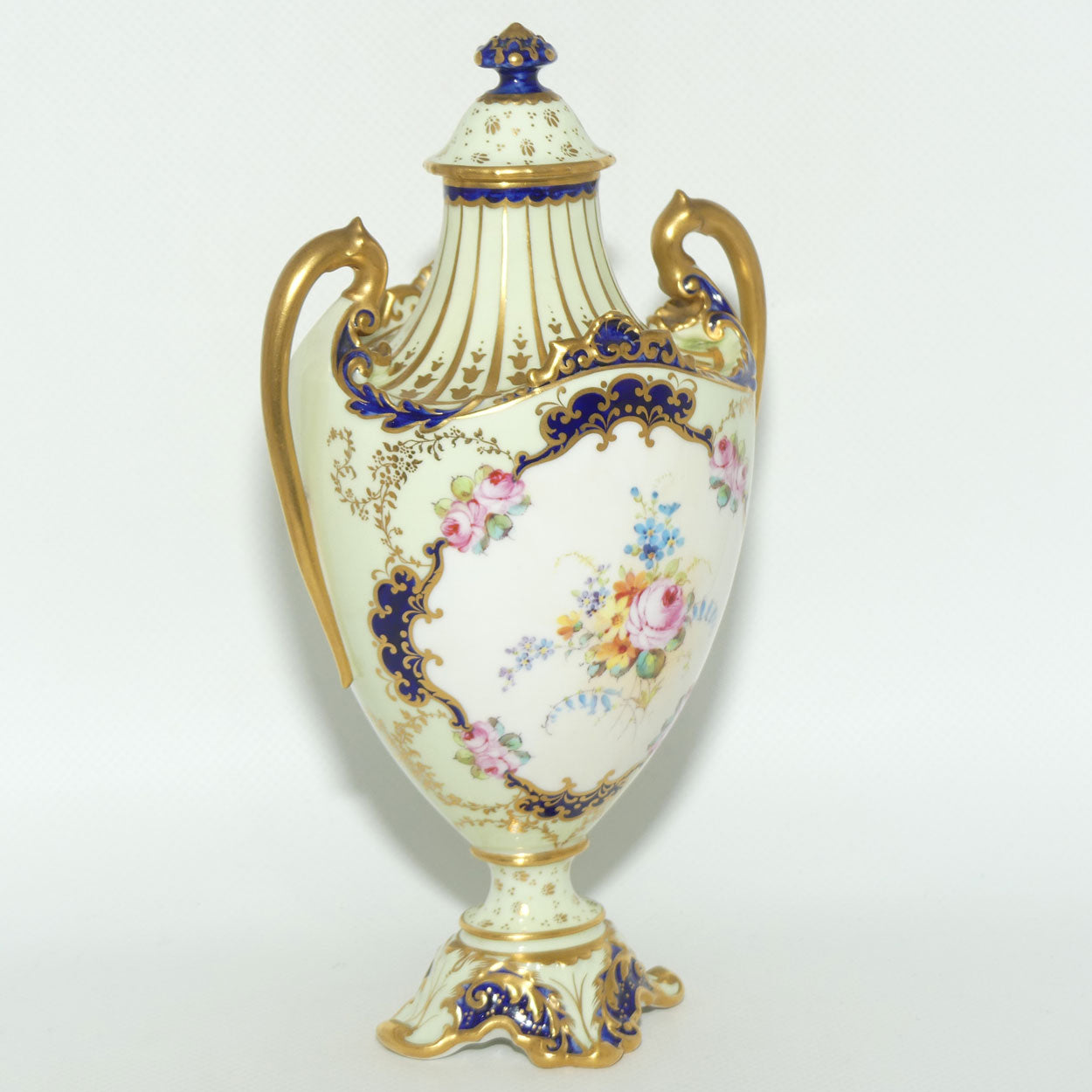 Royal Crown Derby hand painted floral twin handle lidded urn | AF Wood | c.1897