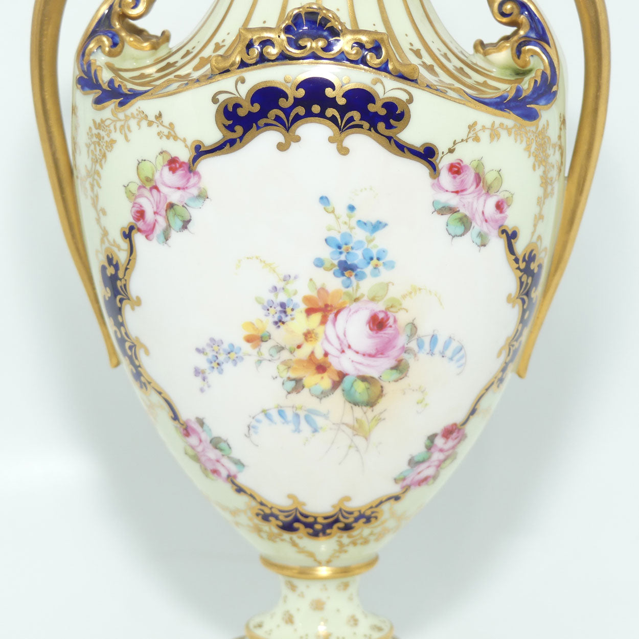 Royal Crown Derby hand painted floral twin handle lidded urn | AF Wood | c.1897