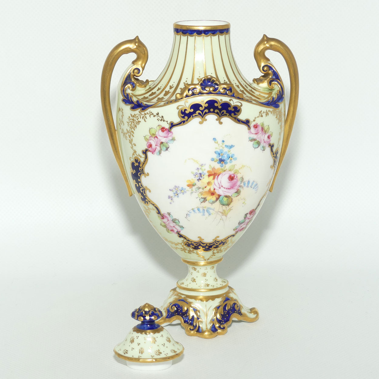 Royal Crown Derby hand painted floral twin handle lidded urn | AF Wood | c.1897