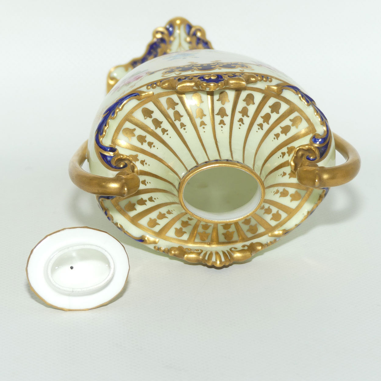 Royal Crown Derby hand painted floral twin handle lidded urn | AF Wood | c.1897