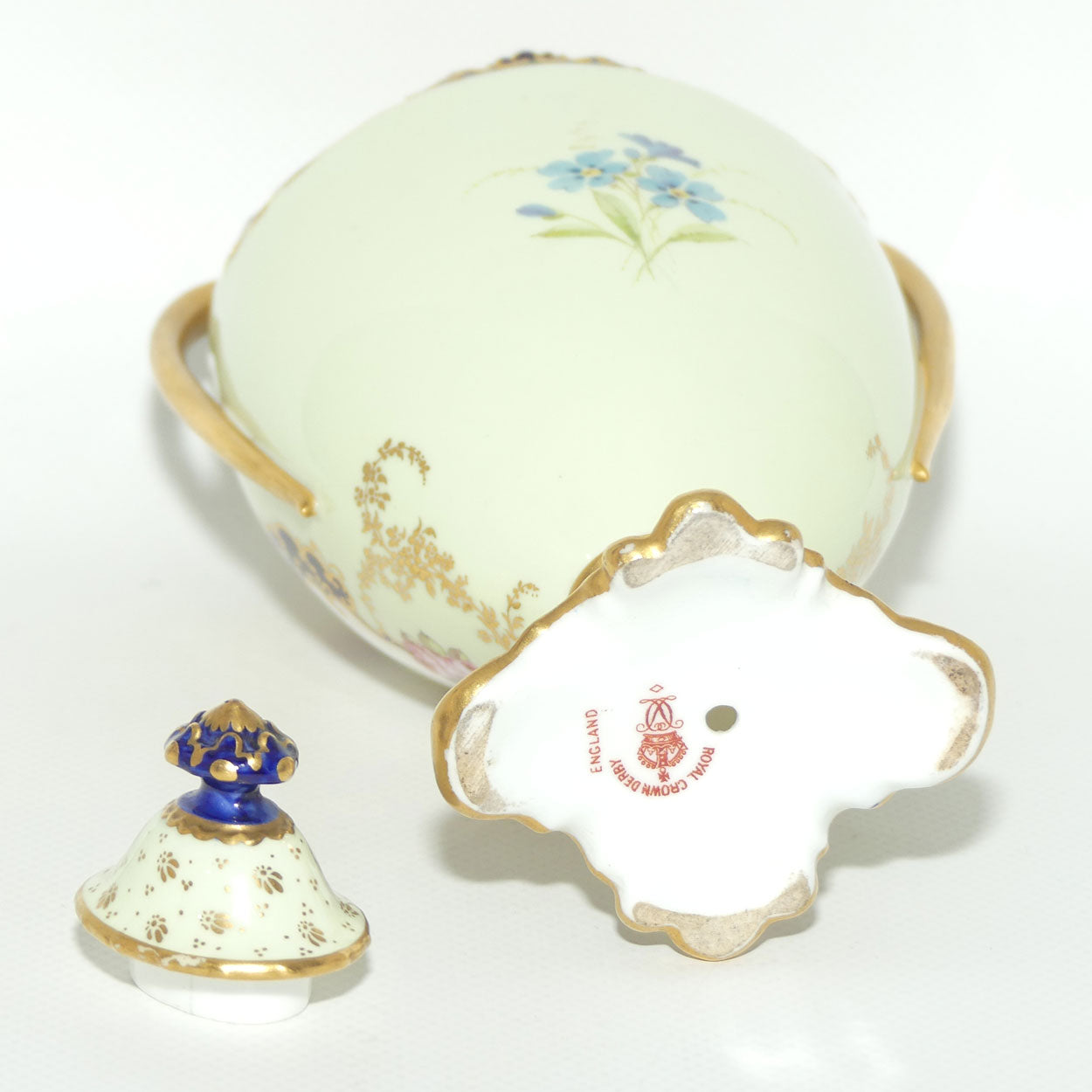 Royal Crown Derby hand painted floral twin handle lidded urn | AF Wood | c.1897