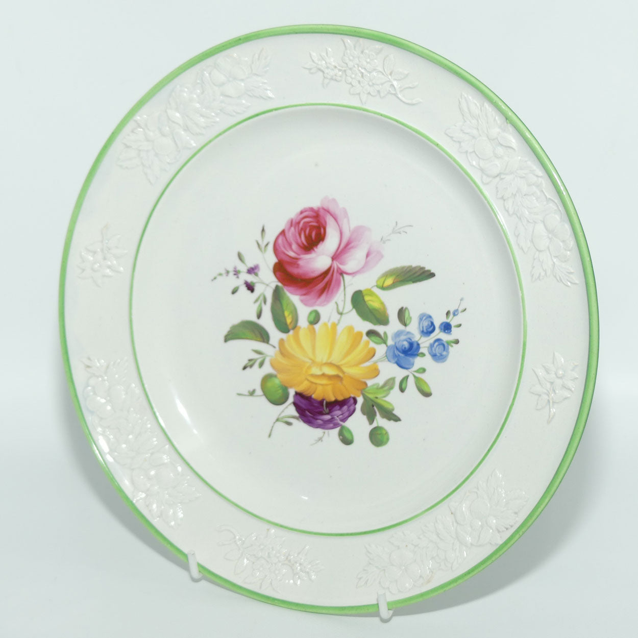 Early Victorian Floral Sprays set of 6 cabinet plates | Floral motif embossed low relief