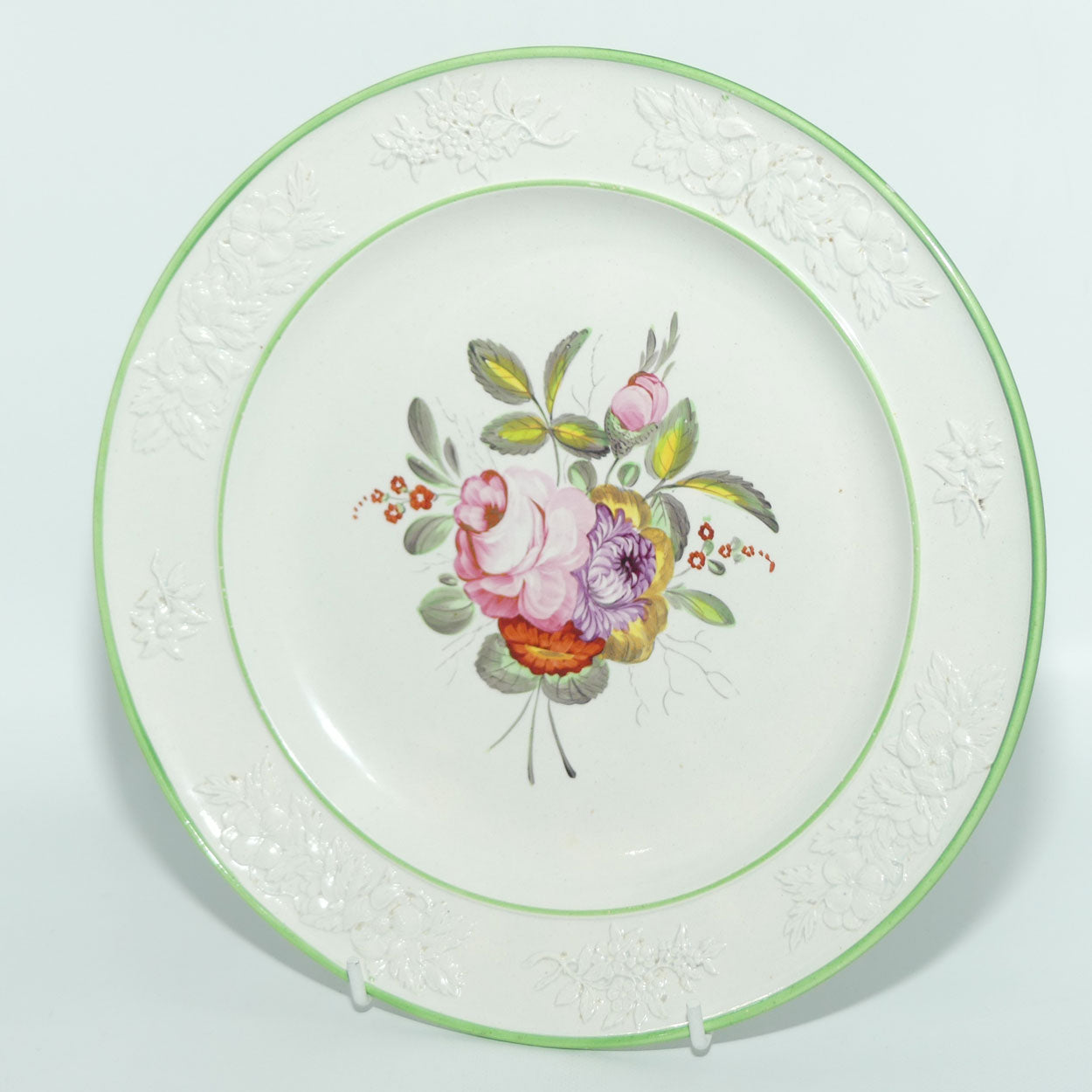 Early Victorian Floral Sprays set of 6 cabinet plates | Floral motif embossed low relief