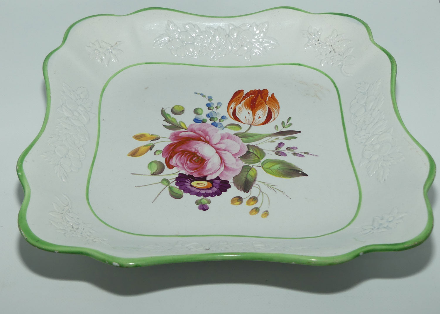 Early Victorian Floral Sprays square bowl | #1 | Floral motif embossed low relief