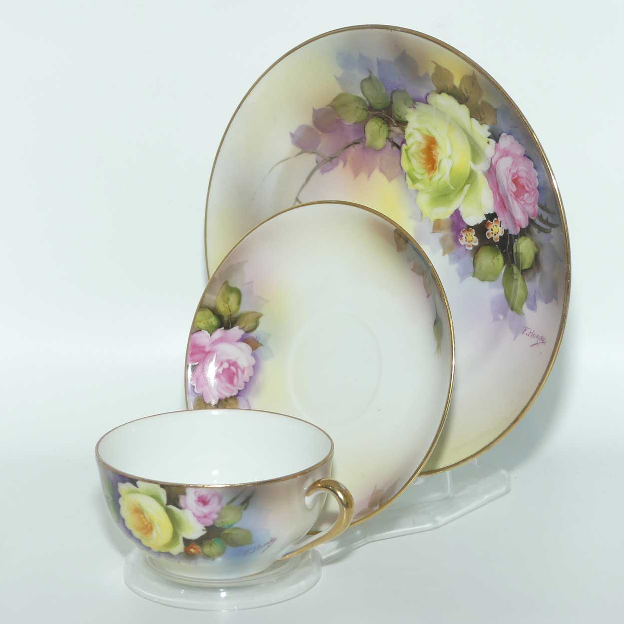 early Noritake Hand Painted by F Honda tea trio