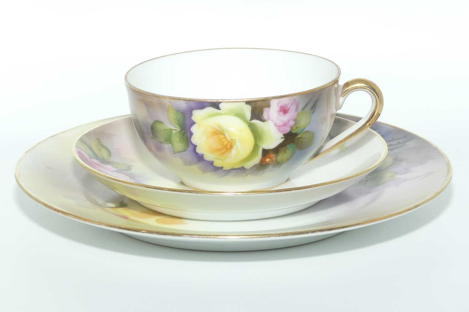 early Noritake Hand Painted by F Honda tea trio