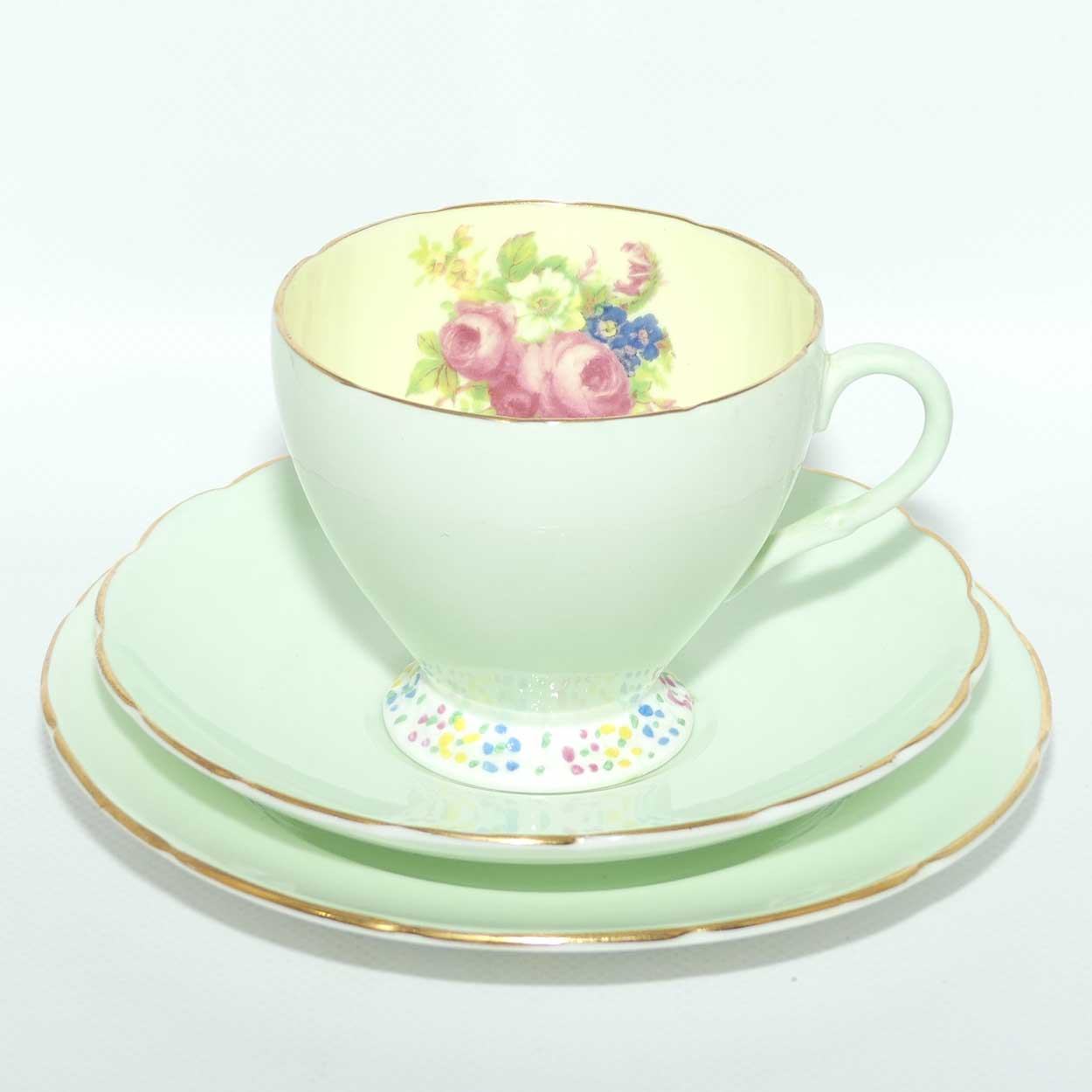 EB Foley Bone China Floral Spray trio | Light Green exterior | Yellow interior