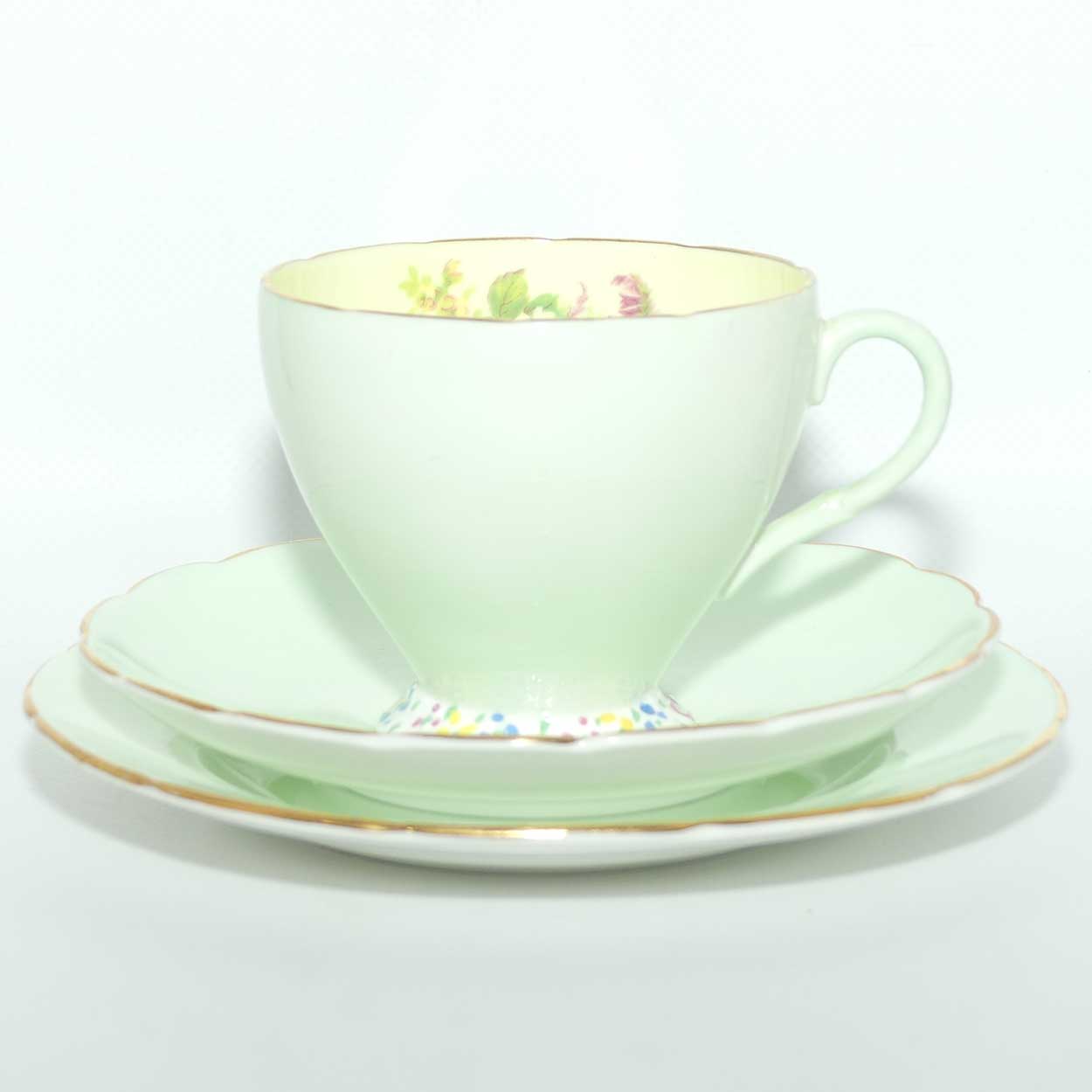 EB Foley Bone China Floral Spray trio | Light Green exterior | Yellow interior