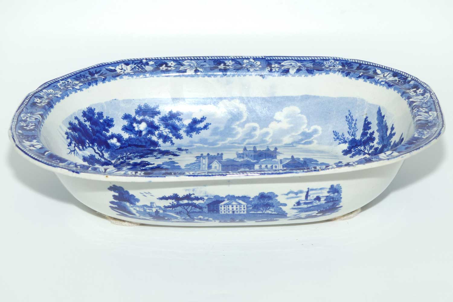Victorian era Flow Blue oval vegetable bowl