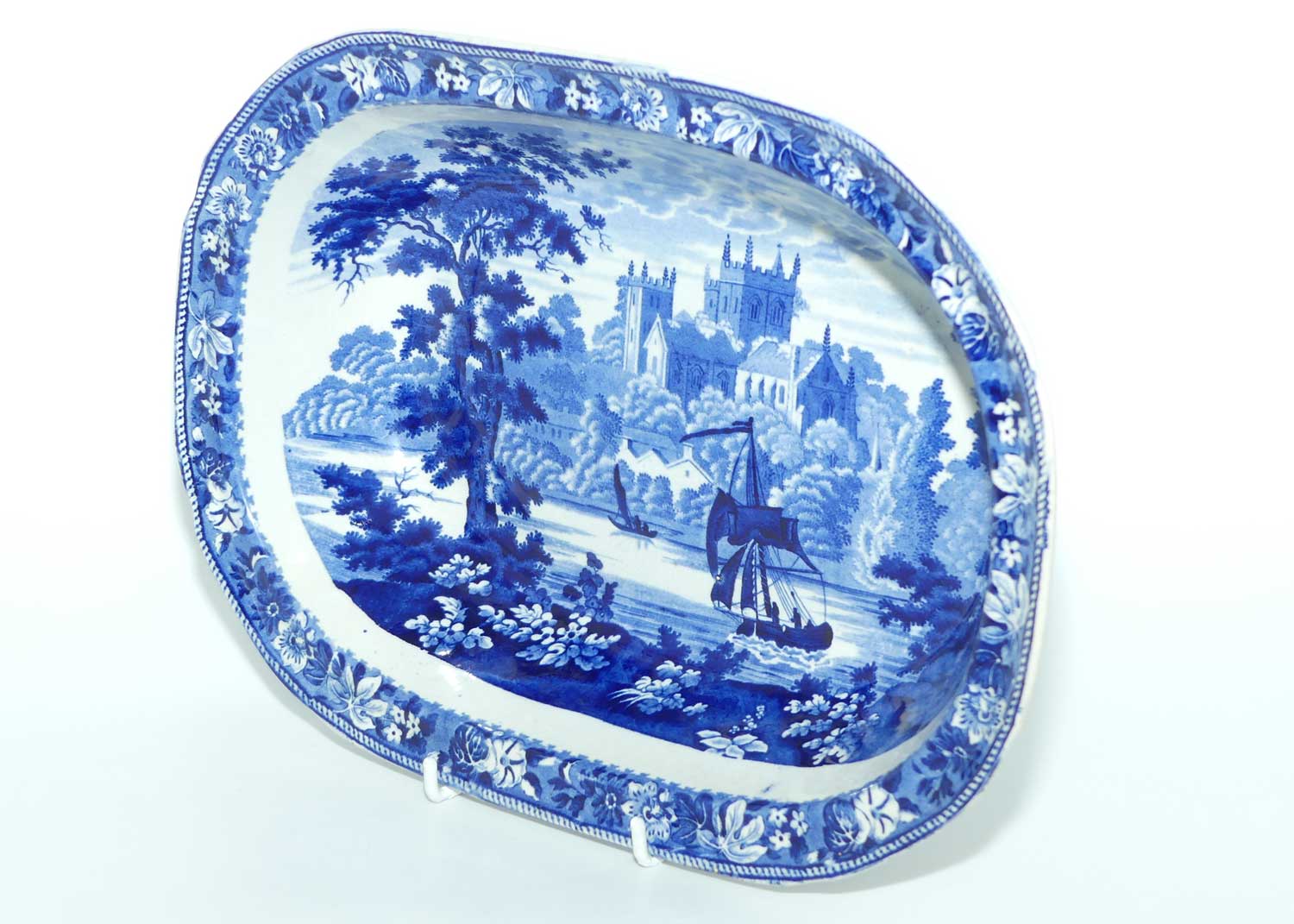 Victorian era Flow Blue oval vegetable bowl