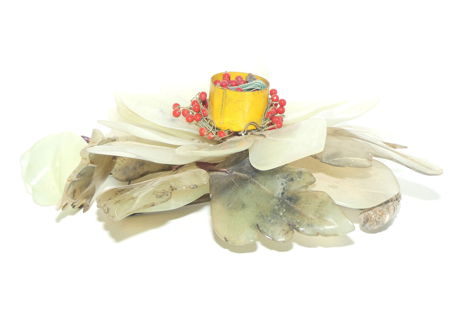 Mid 20th Century Chinese Nephrite Green Jade Flower Candleholder