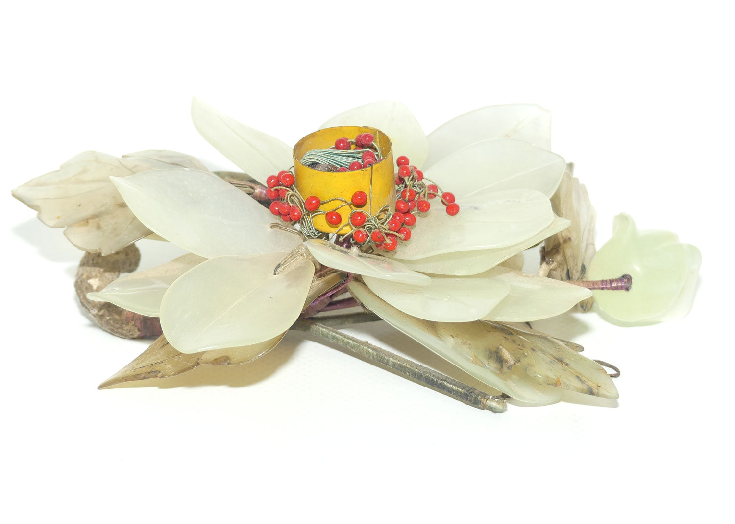 Mid 20th Century Chinese Nephrite Green Jade Flower Candleholder