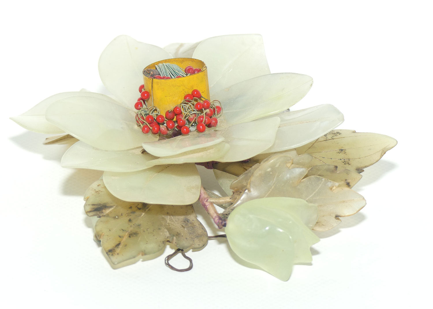 Mid 20th Century Chinese Nephrite Green Jade Flower Candleholder