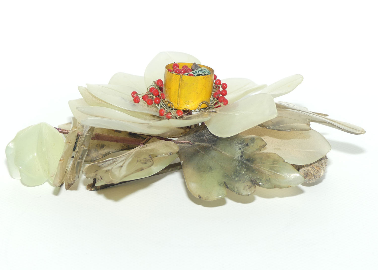 Mid 20th Century Chinese Nephrite Green Jade Flower Candleholder