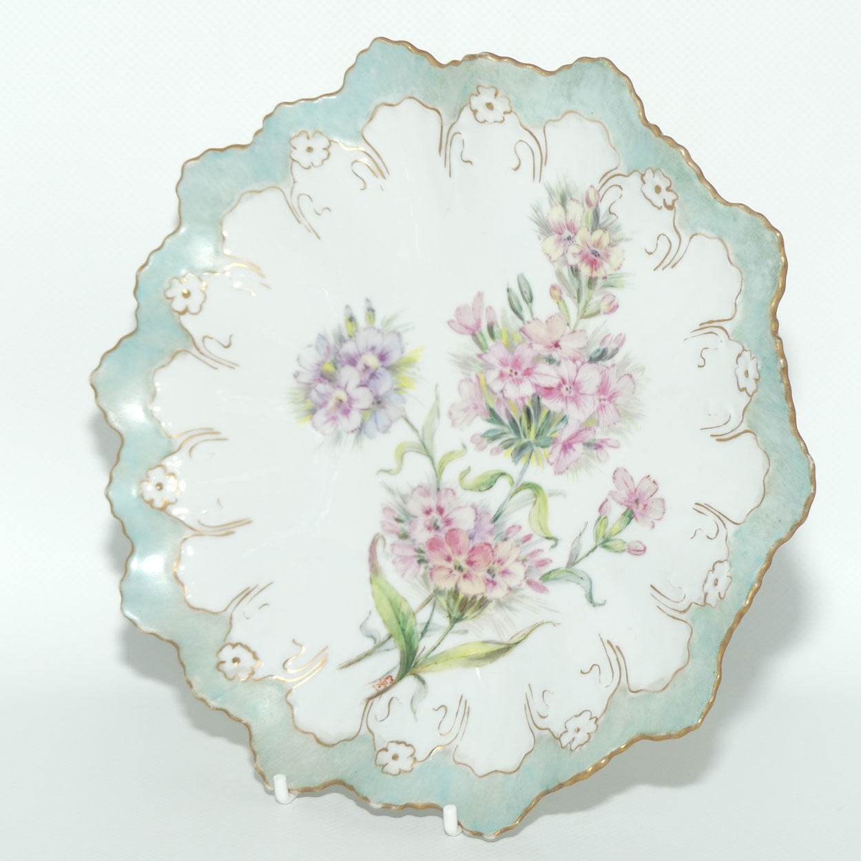 Early Australian China Painted frilled edge comport decorated with Small Flowers | by Ethel L Thomas 1909