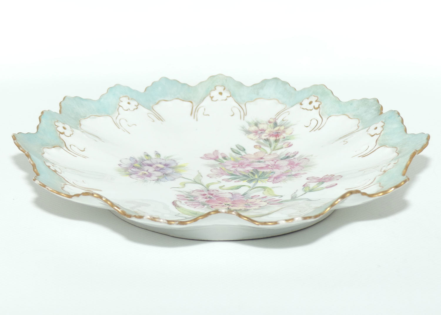 Early Australian China Painted frilled edge comport decorated with Small Flowers | by Ethel L Thomas 1909