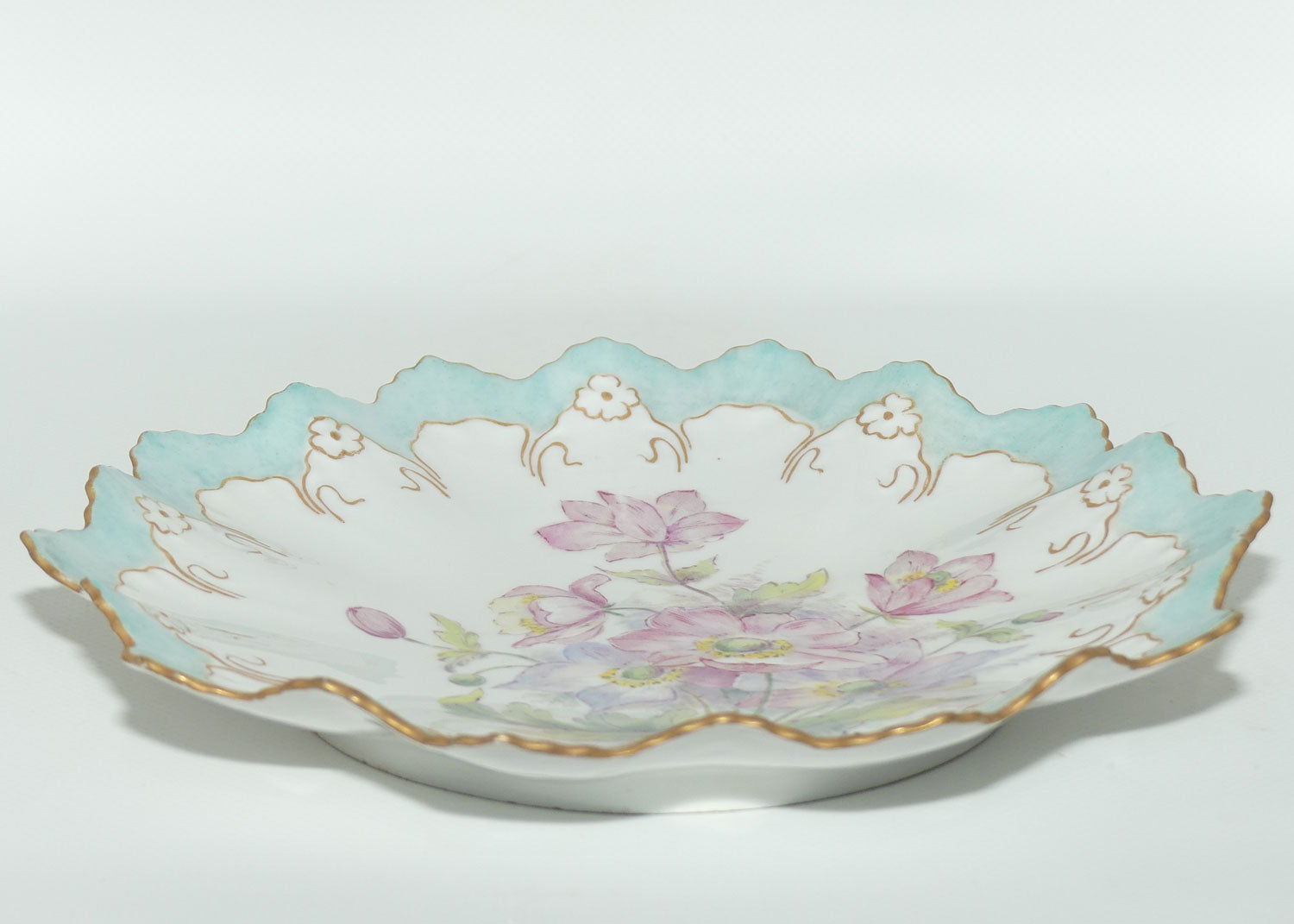 Early Australian China Painted frilled edge plate decorated with Azalea Flowers | #2 | by Ethel L Thomas 1909