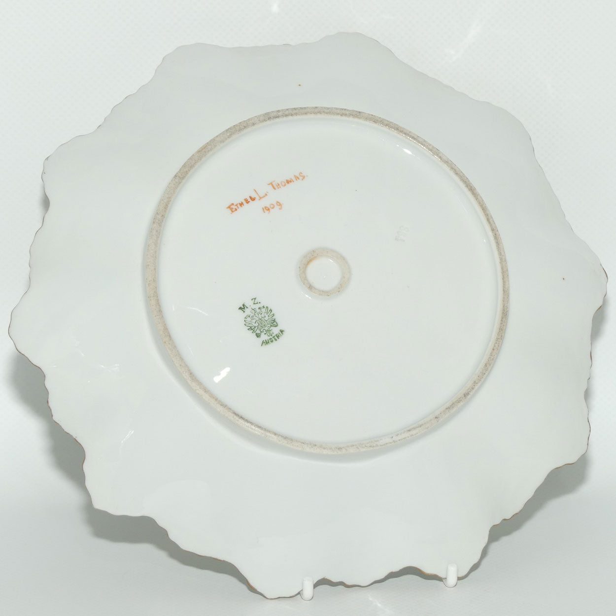 Early Australian China Painted frilled edge plate decorated with Azalea Flowers | #2 | by Ethel L Thomas 1909