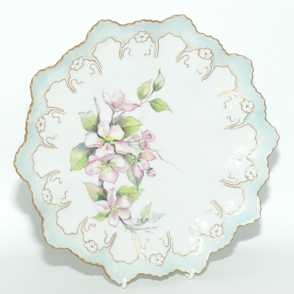 Early Australian China Painted frilled edge plate decorated with Azalea Flowers | #3 | by Ethel L Thomas 1908