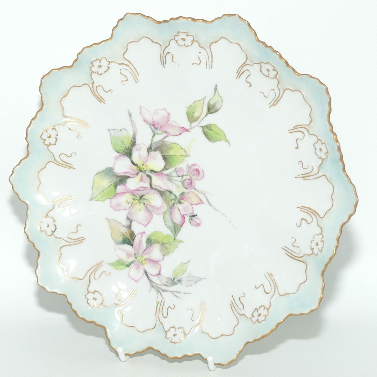 Early Australian China Painted frilled edge plate decorated with Azalea Flowers | #3 | by Ethel L Thomas 1908