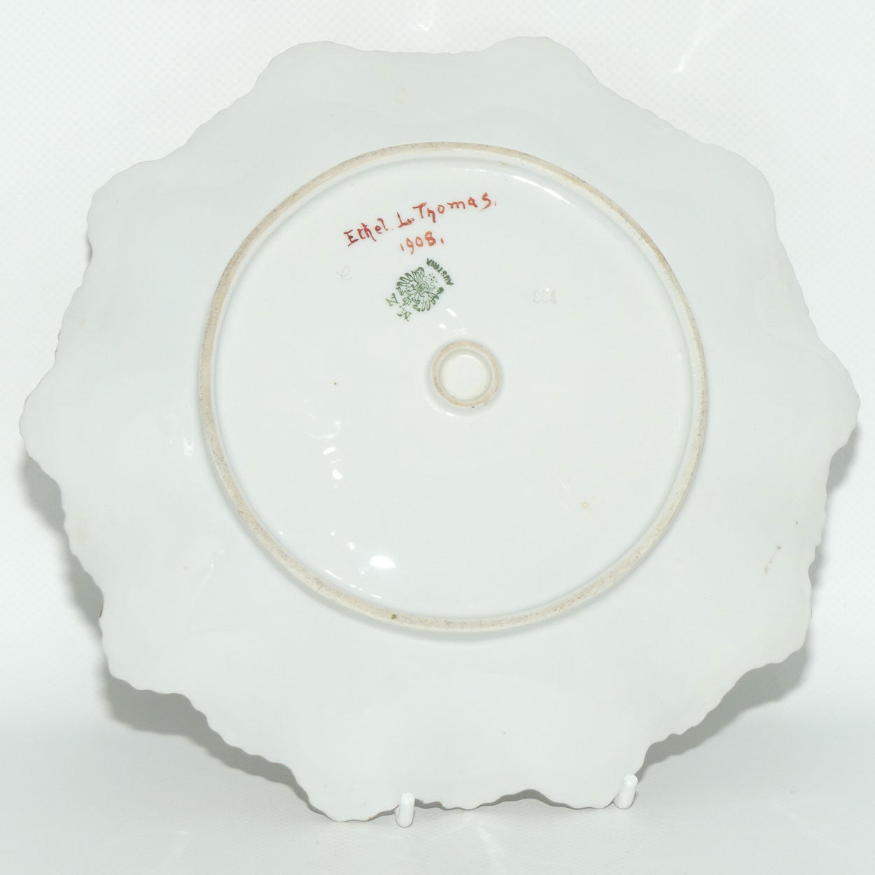 Early Australian China Painted frilled edge plate decorated with Azalea Flowers | #3 | by Ethel L Thomas 1908