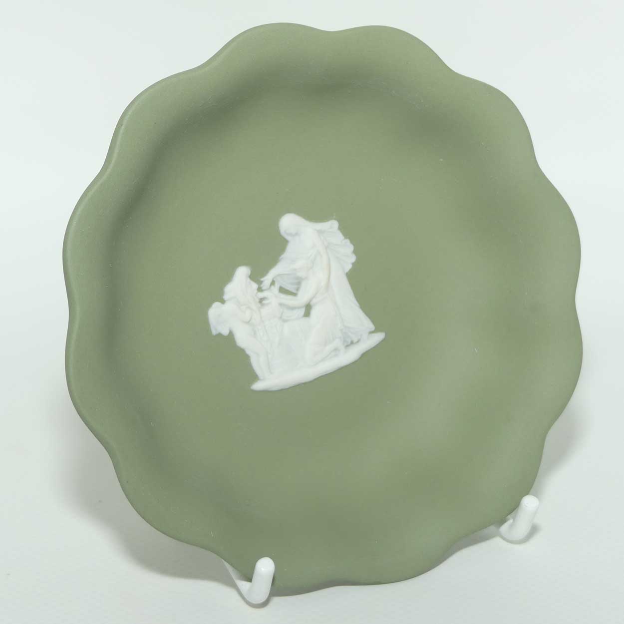 Wedgwood Jasper | White on Sage Green | Fluted edge Maidens shallow tray