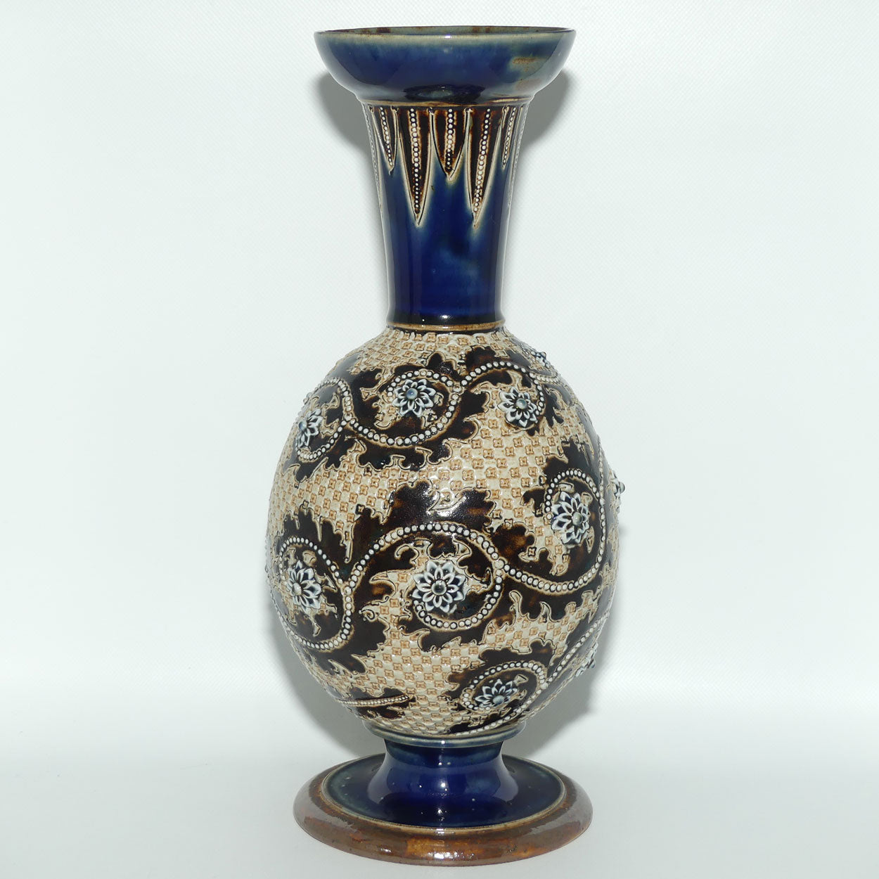 Doulton Lambeth George Tinworth footed base vase (Brown and Blue)