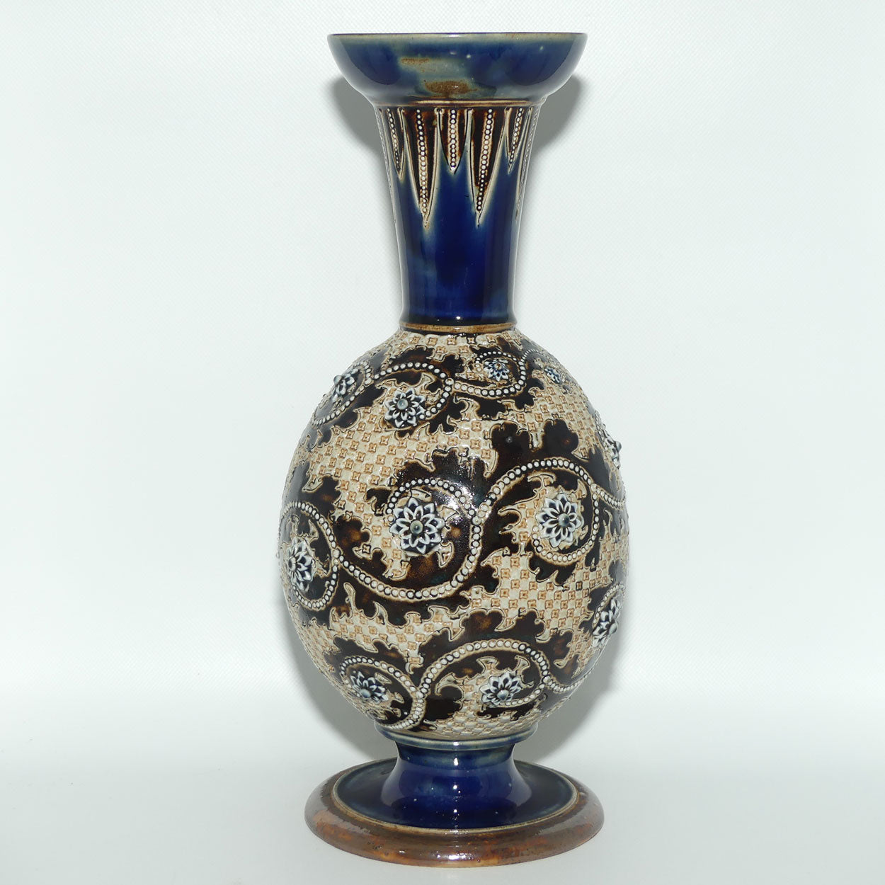 Doulton Lambeth George Tinworth footed base vase (Brown and Blue)