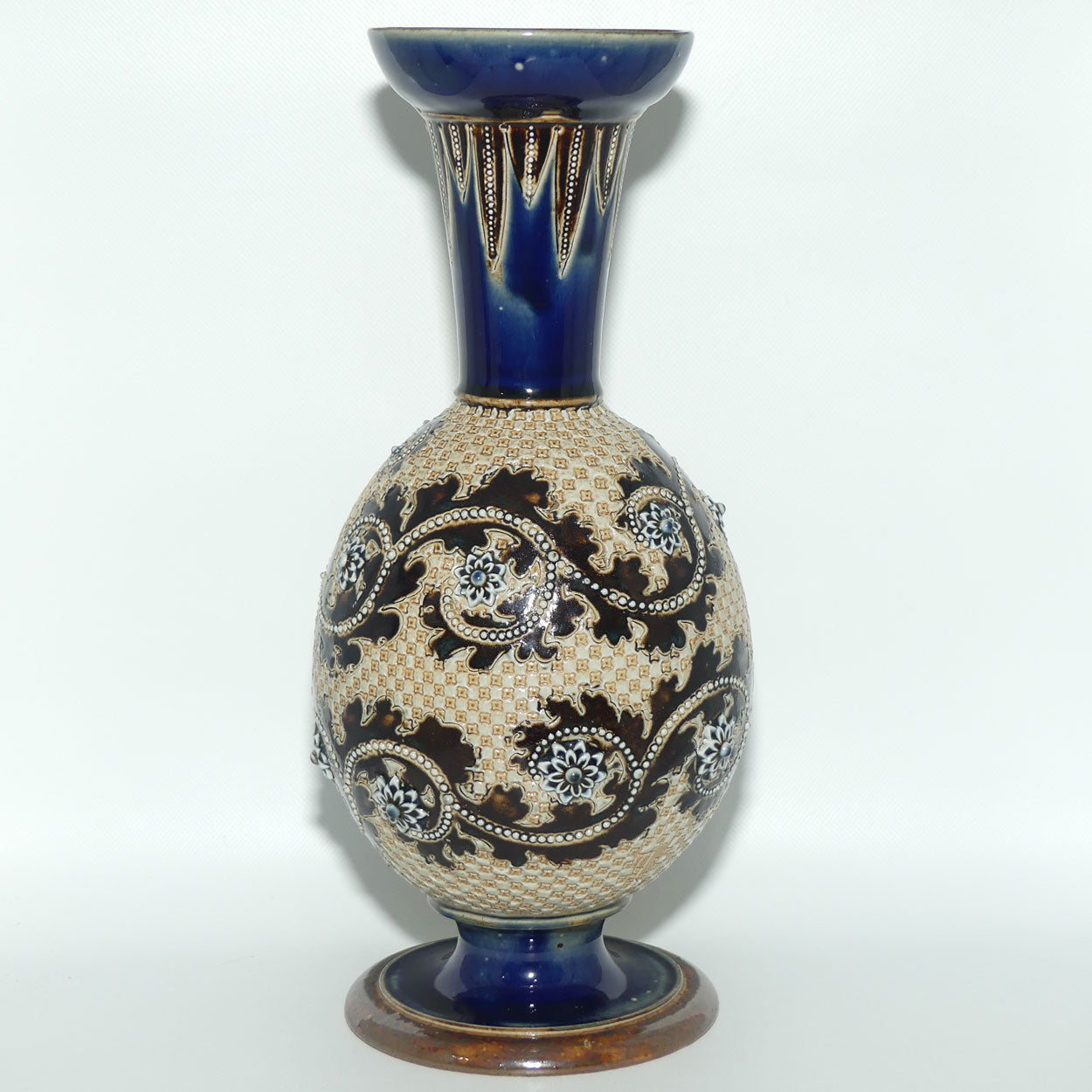 Doulton Lambeth George Tinworth footed base vase (Brown and Blue)