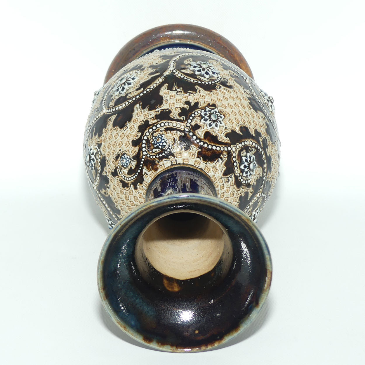 Doulton Lambeth George Tinworth footed base vase (Brown and Blue)