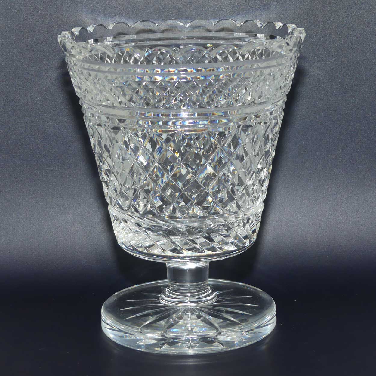 Waterford Classic Diamond cut and scalloped rim vase on flat footed base | 20.5cm tall