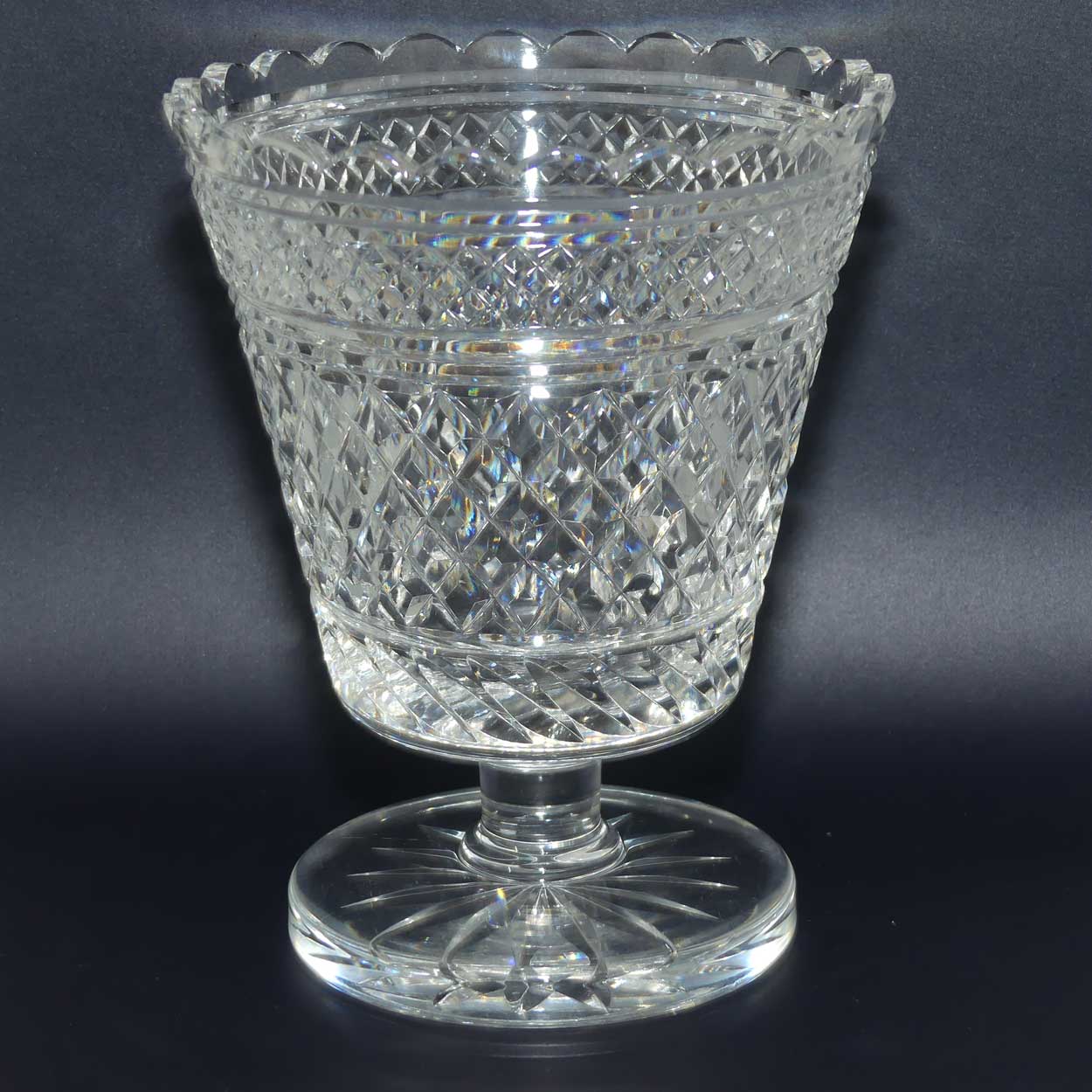Waterford Classic Diamond cut and scalloped rim vase on flat footed base | 20.5cm tall