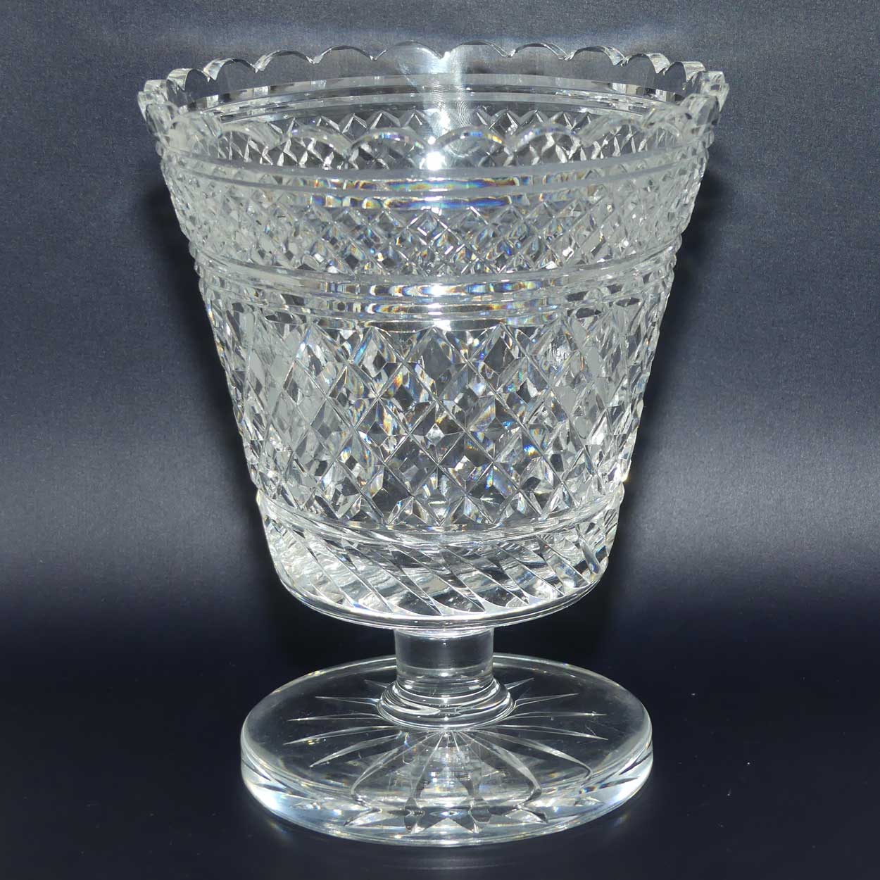Waterford Classic Diamond cut and scalloped rim vase on flat footed base | 20.5cm tall