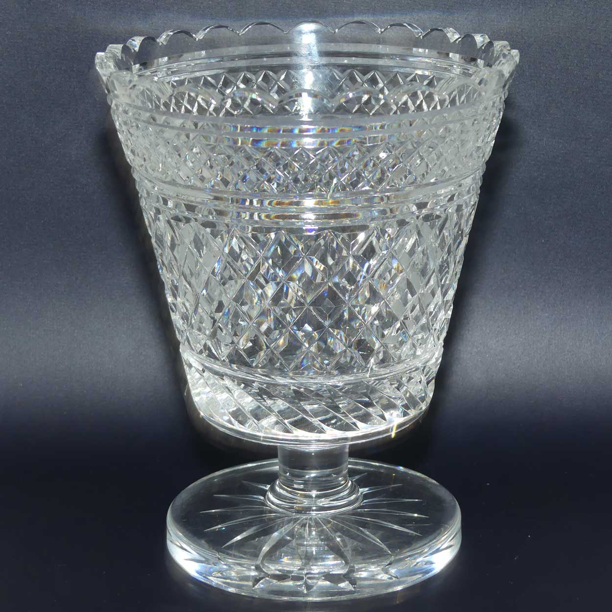 Waterford Classic Diamond cut and scalloped rim vase on flat footed base | 20.5cm tall