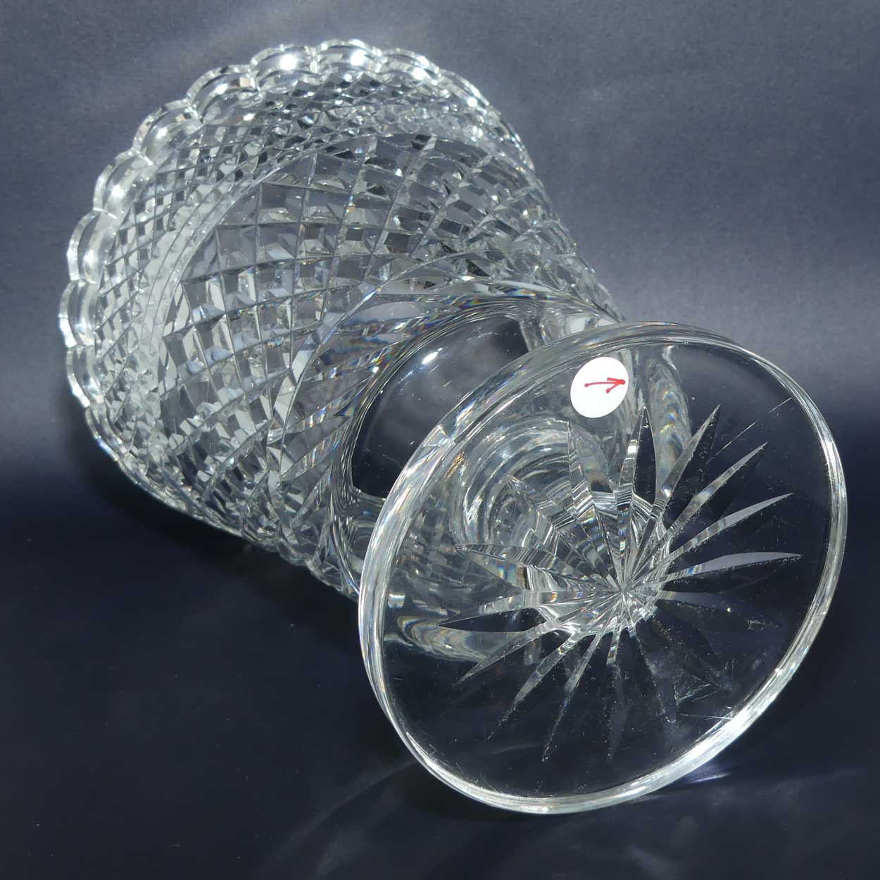 Waterford Classic Diamond cut and scalloped rim vase on flat footed base | 20.5cm tall