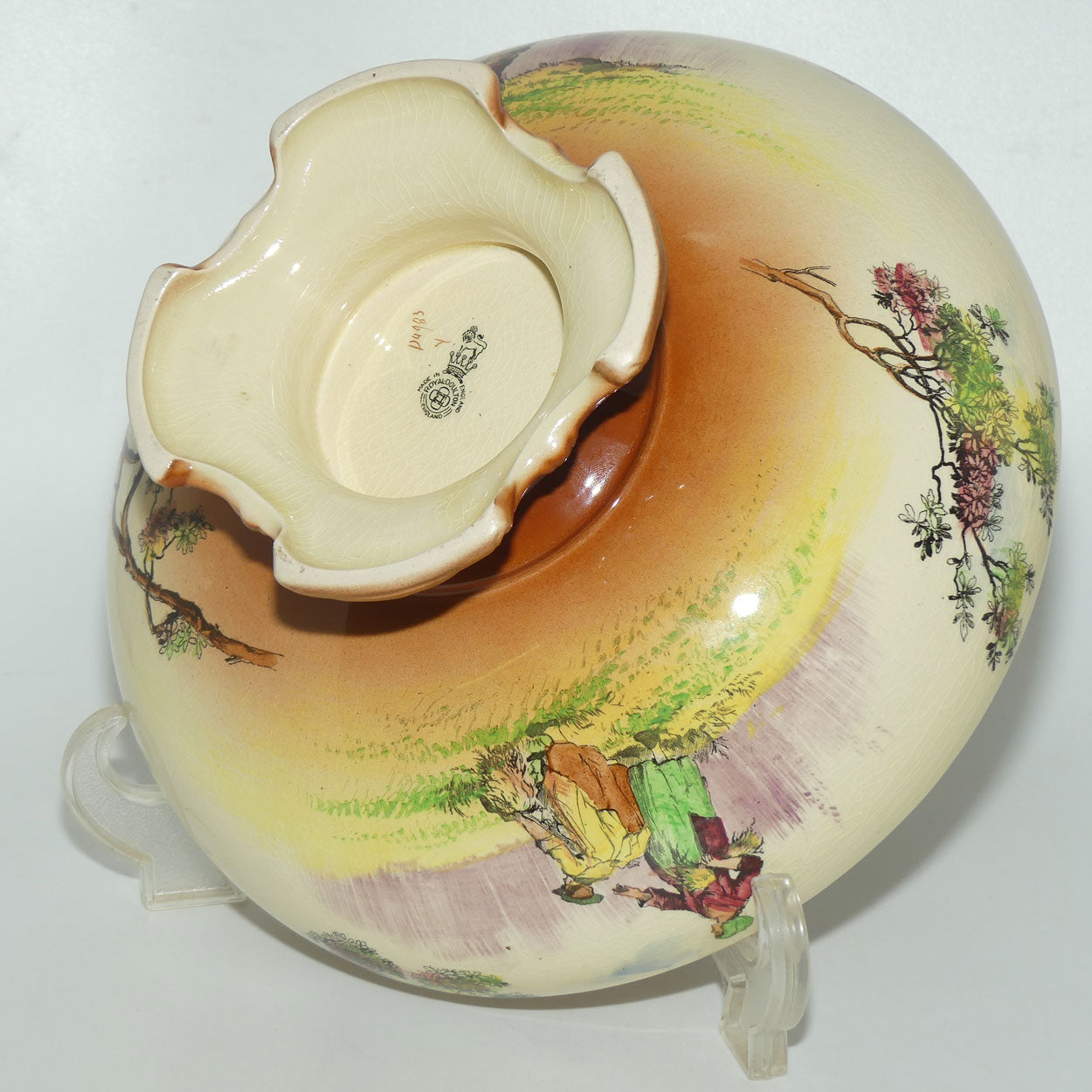 Royal Doulton Gleaners and Gypsies large quad footed comport D4983