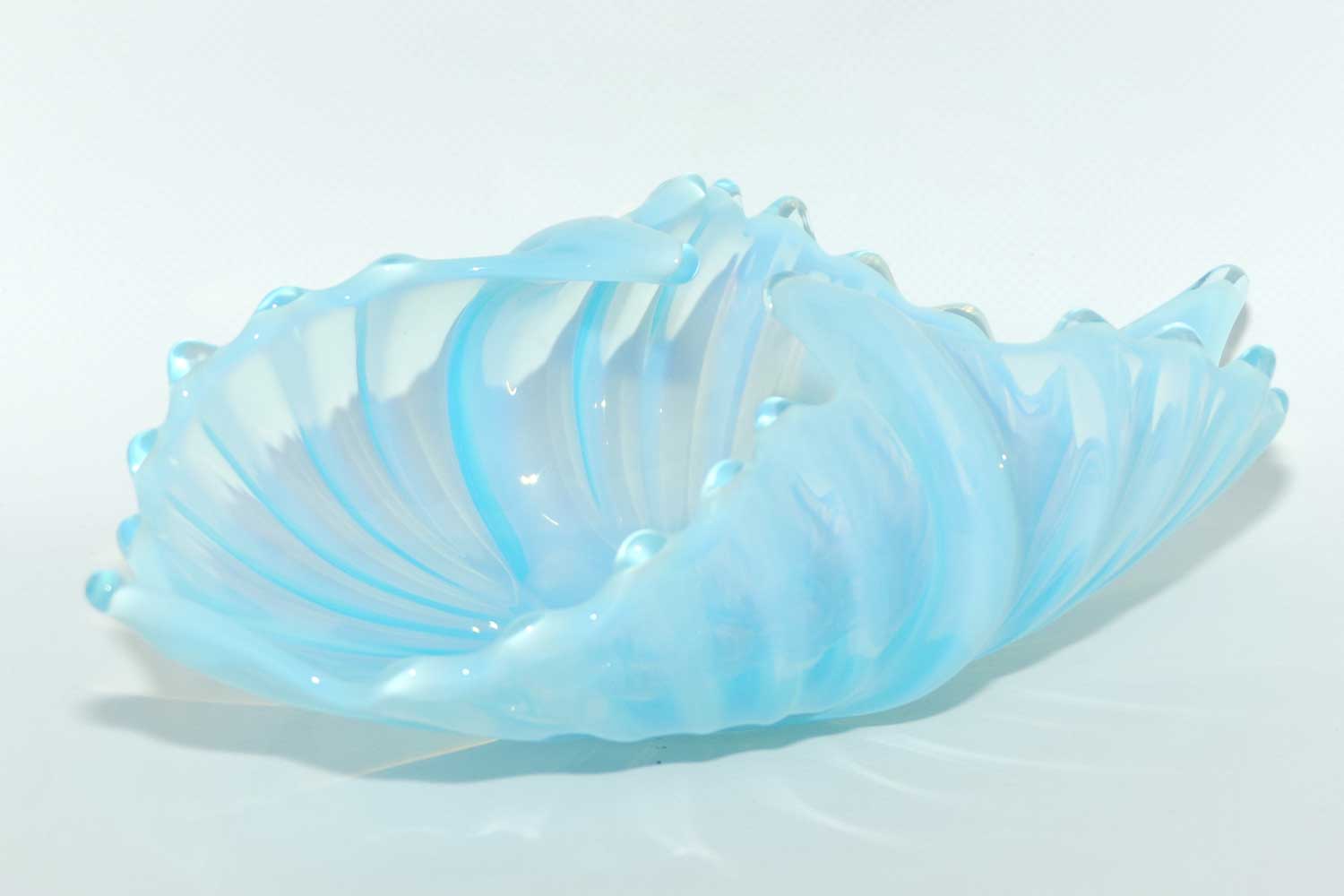 Vintage Mid Century Fostoria Heirloom Glass Blue Opalescent folded basket