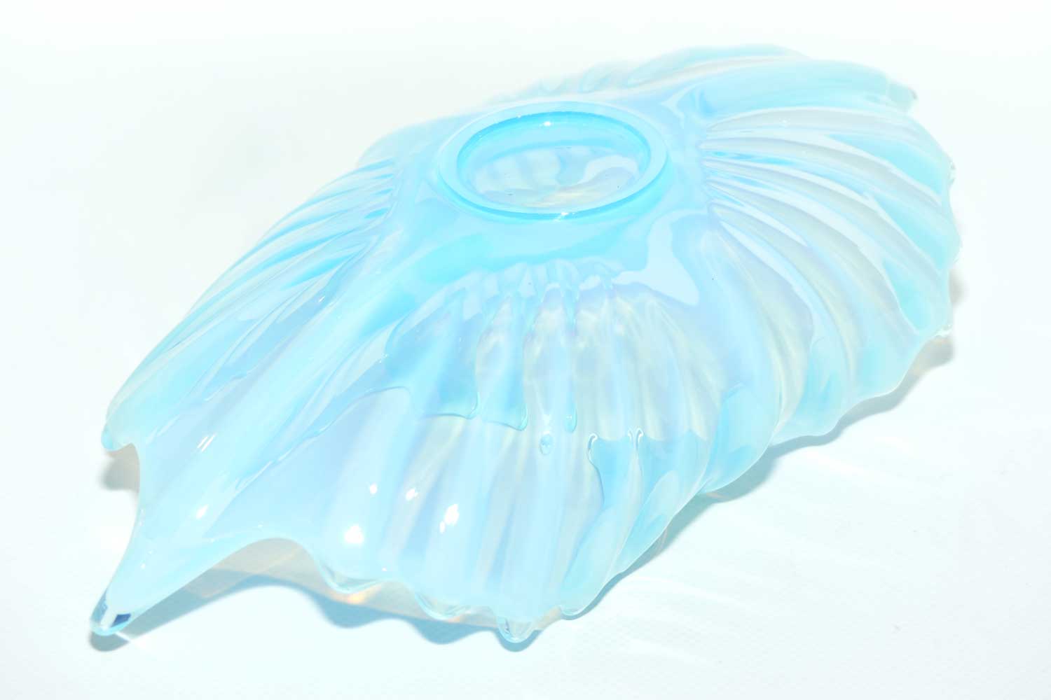 Vintage Mid Century Fostoria Heirloom Glass Blue Opalescent folded basket