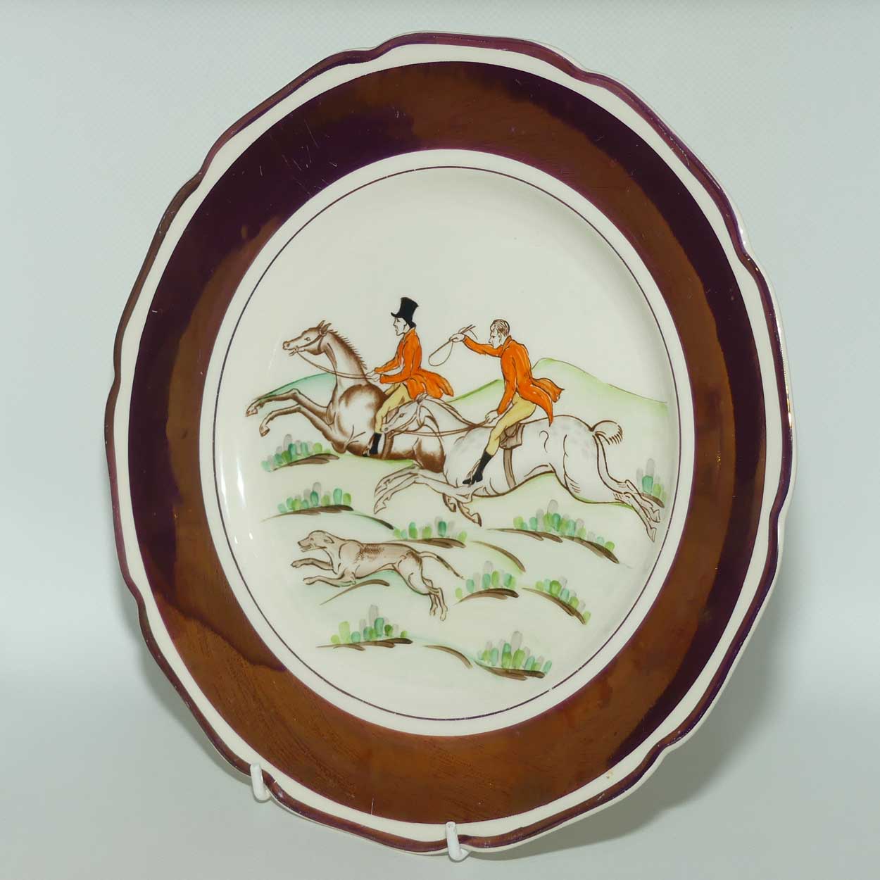 Grays Pottery Traditional English Fox Hunt plate | Lustre Copper border