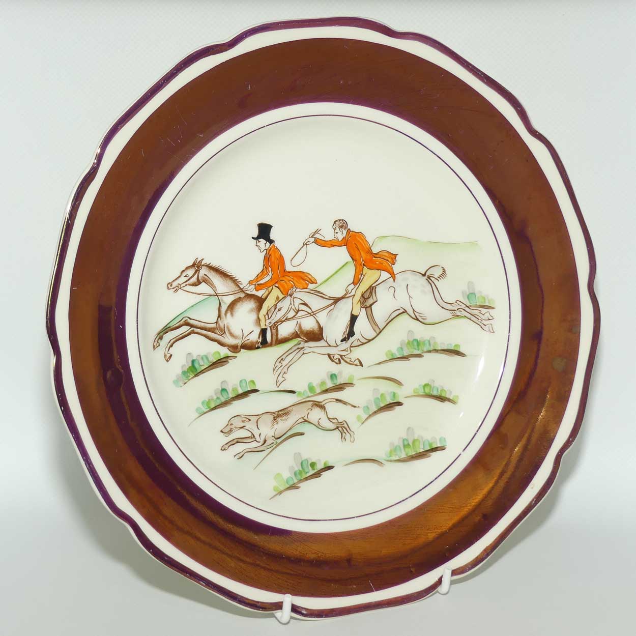 Grays Pottery Traditional English Fox Hunt plate | Lustre Copper border