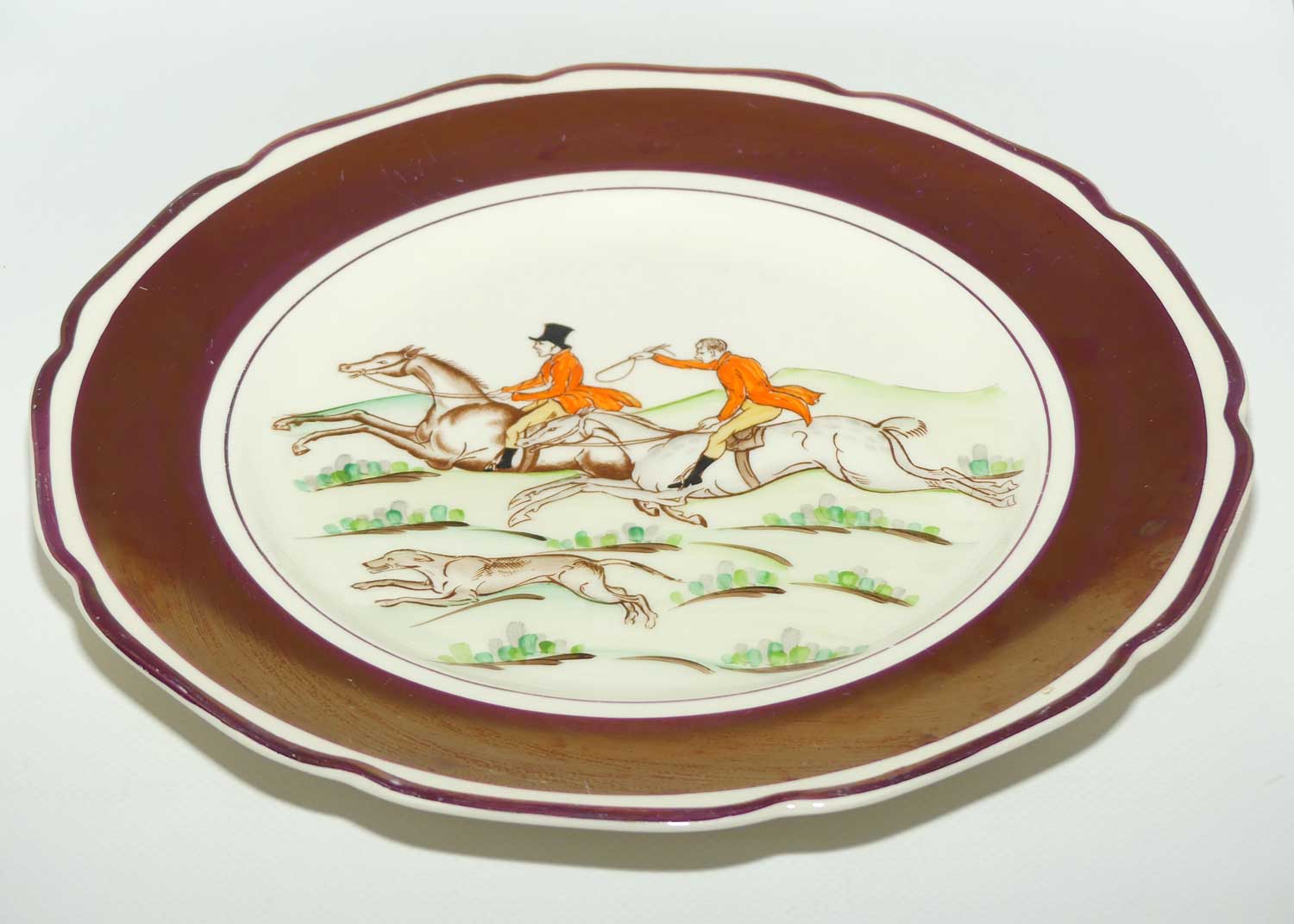 Grays Pottery Traditional English Fox Hunt plate | Lustre Copper border