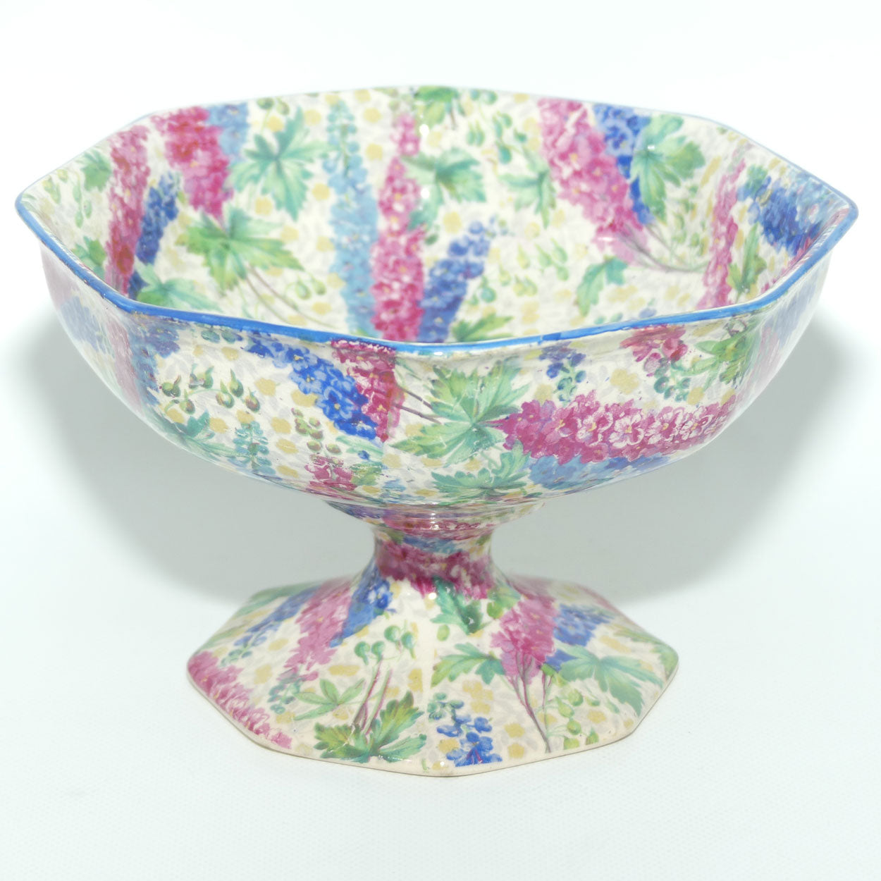 Royal Winton Chintz Delphinium pattern hexagonal comport