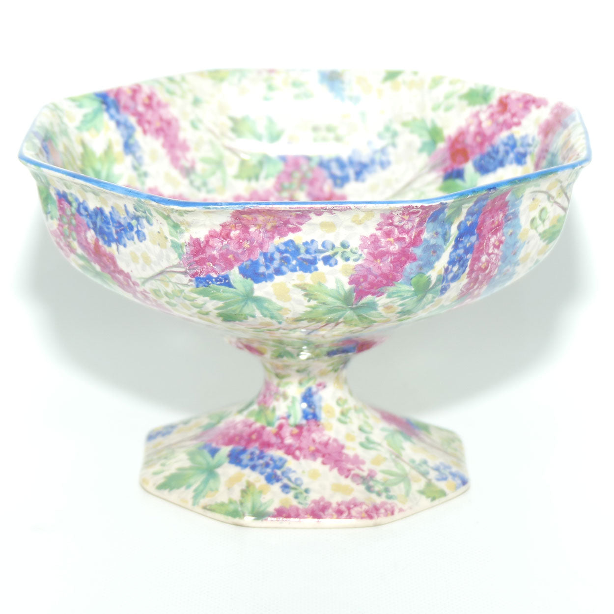 Royal Winton Chintz Delphinium pattern hexagonal comport
