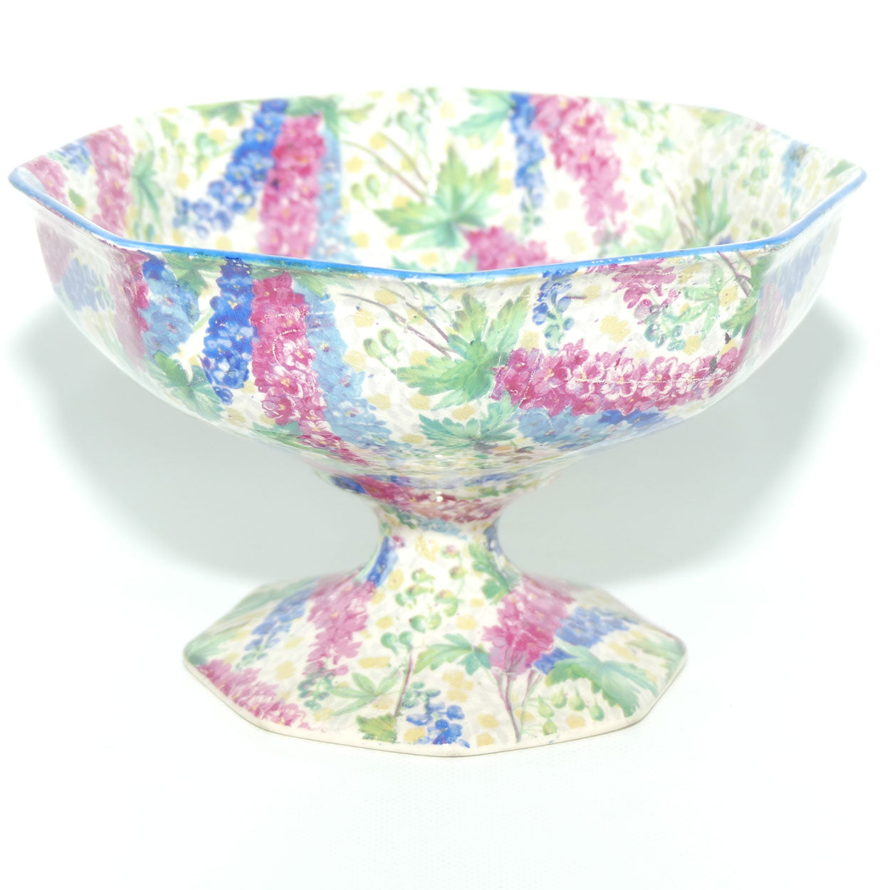 Royal Winton Chintz Delphinium pattern hexagonal comport