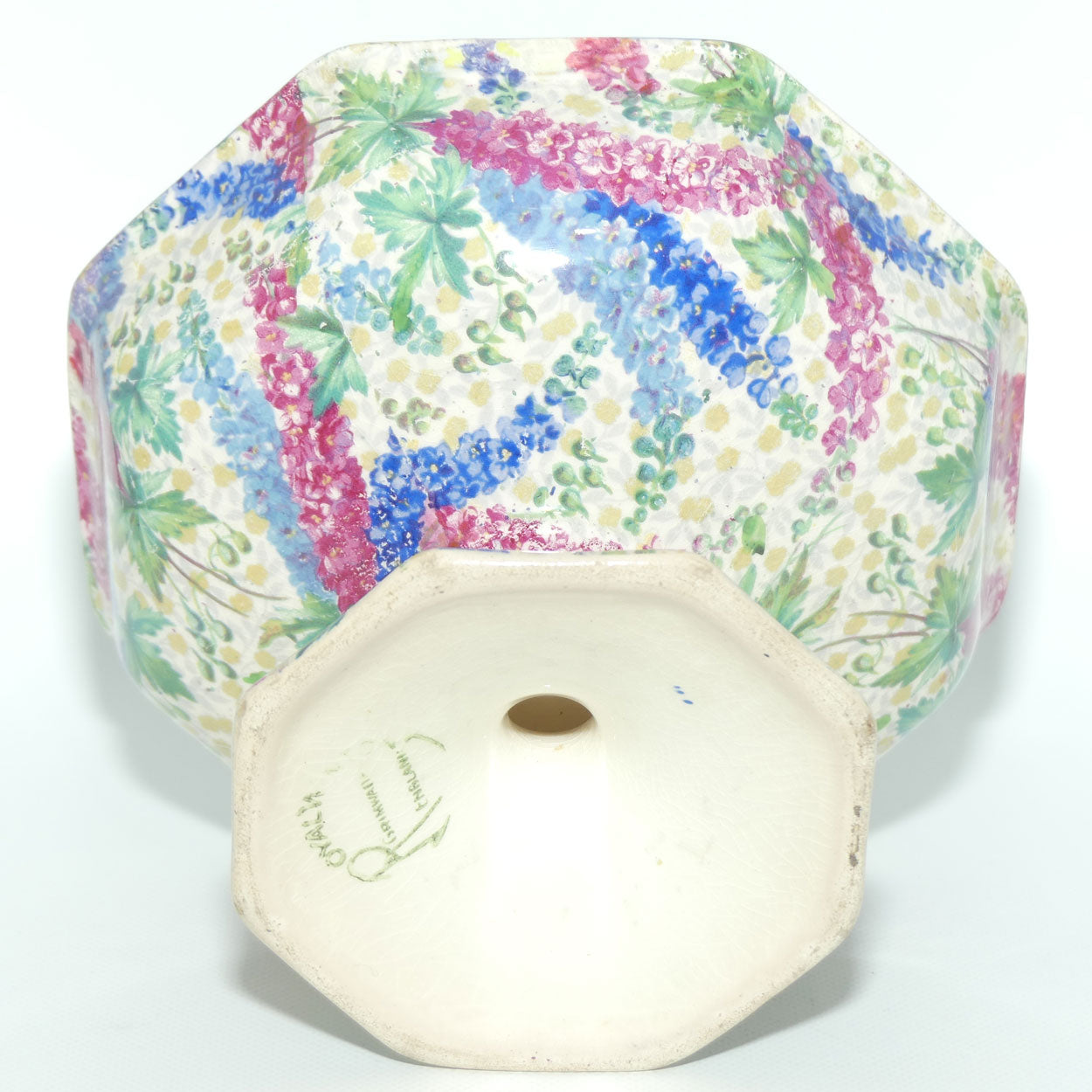 Royal Winton Chintz Delphinium pattern hexagonal comport