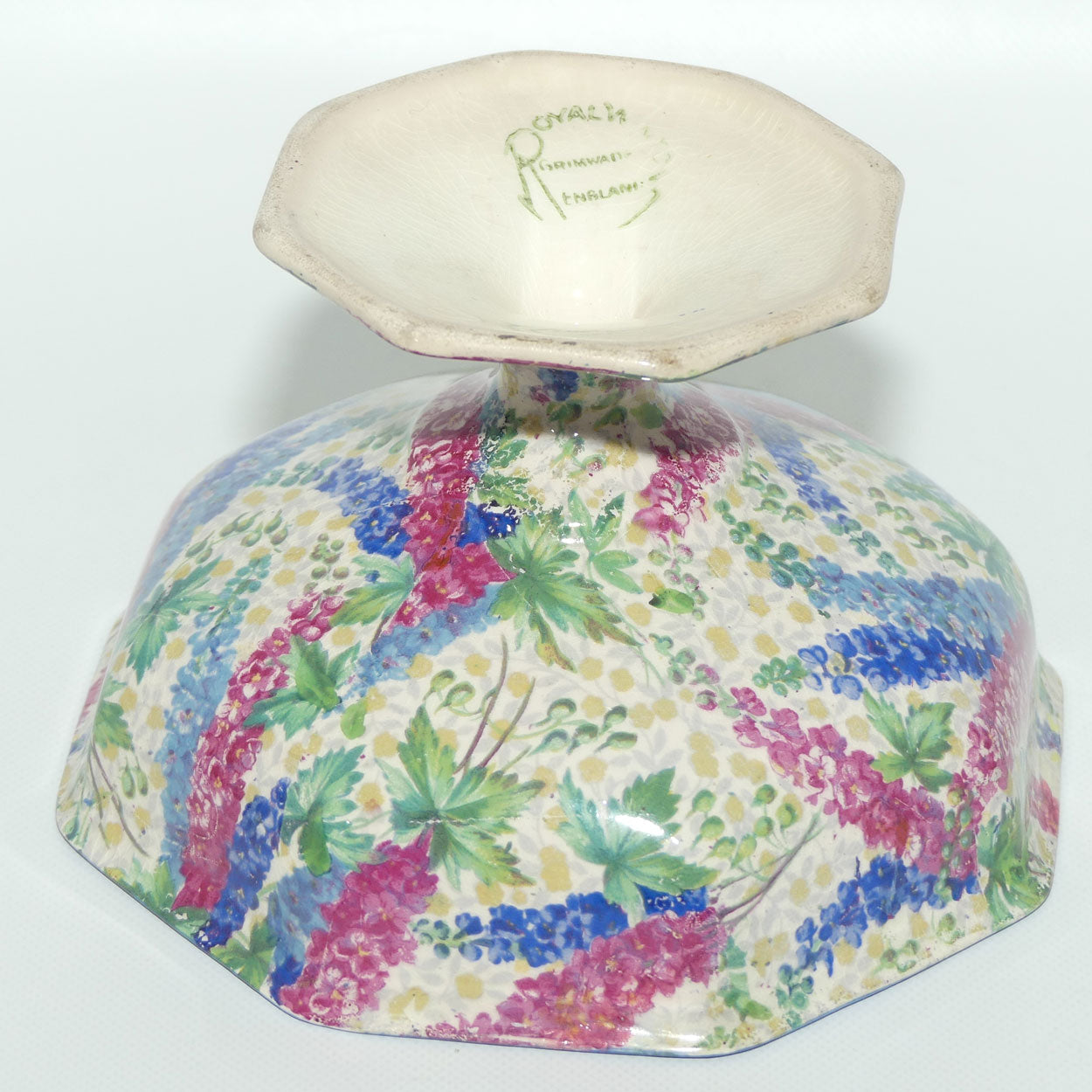 Royal Winton Chintz Delphinium pattern hexagonal comport