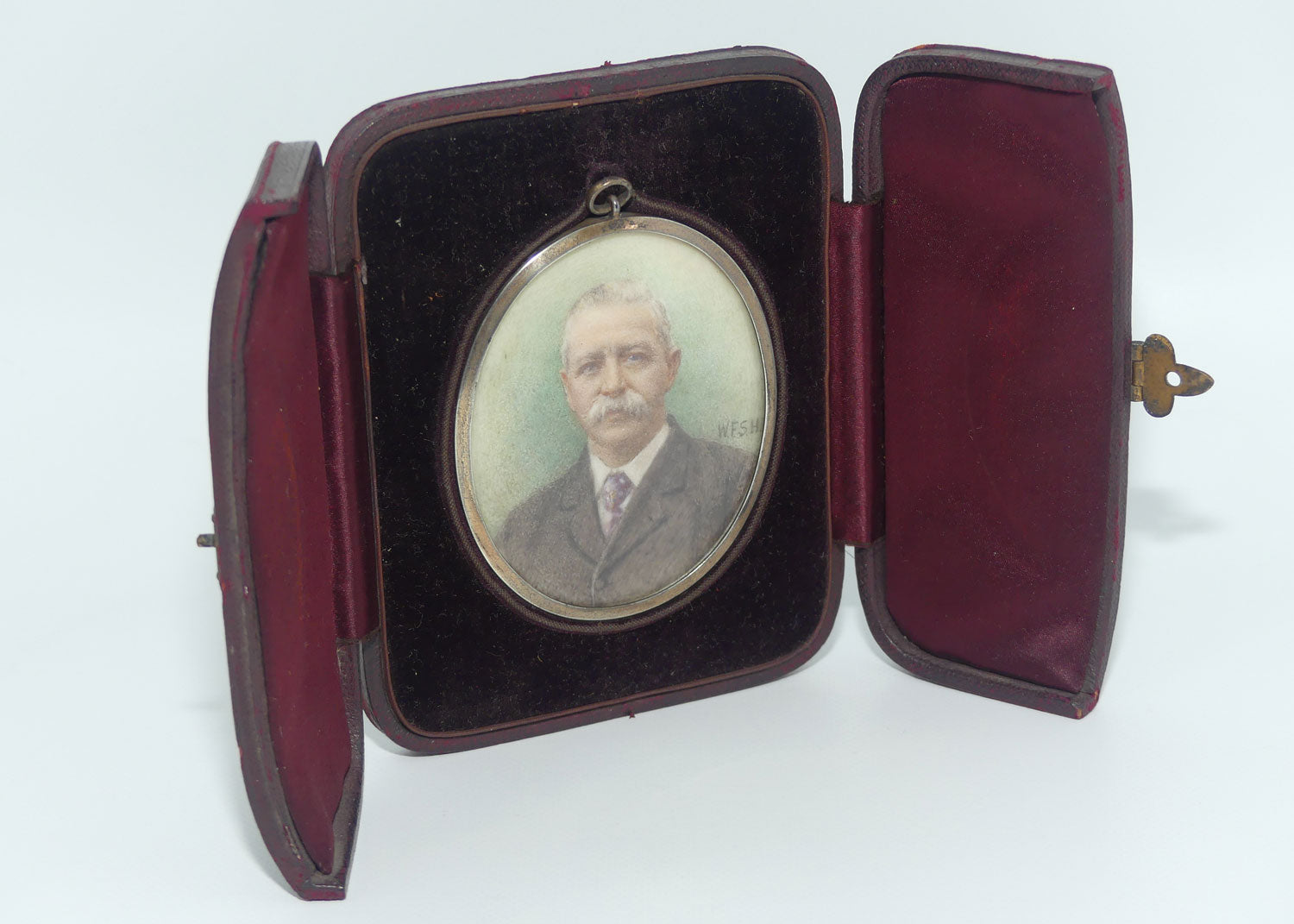 19th Century Framed Miniature Portrait in Folding Leather Case | Walter Francis Scott Hetherington
