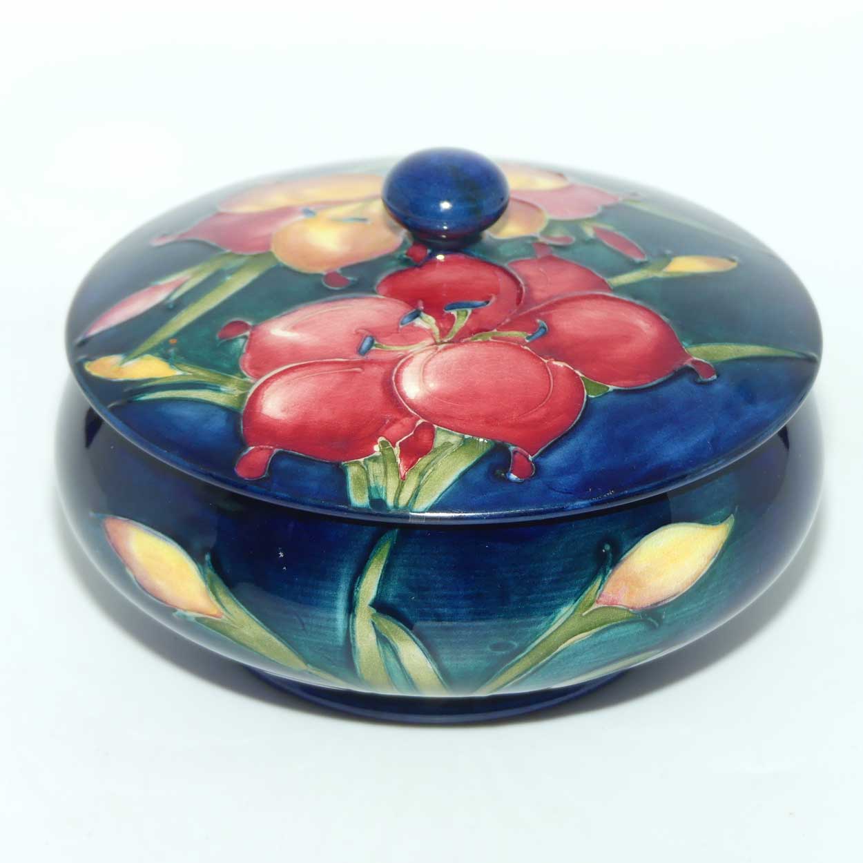 Walter Moorcroft Freesia (Blue) lidded powder bowl