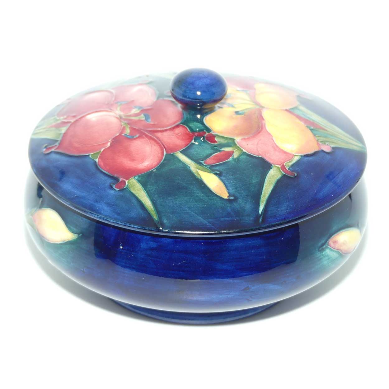 Walter Moorcroft Freesia (Blue) lidded powder bowl