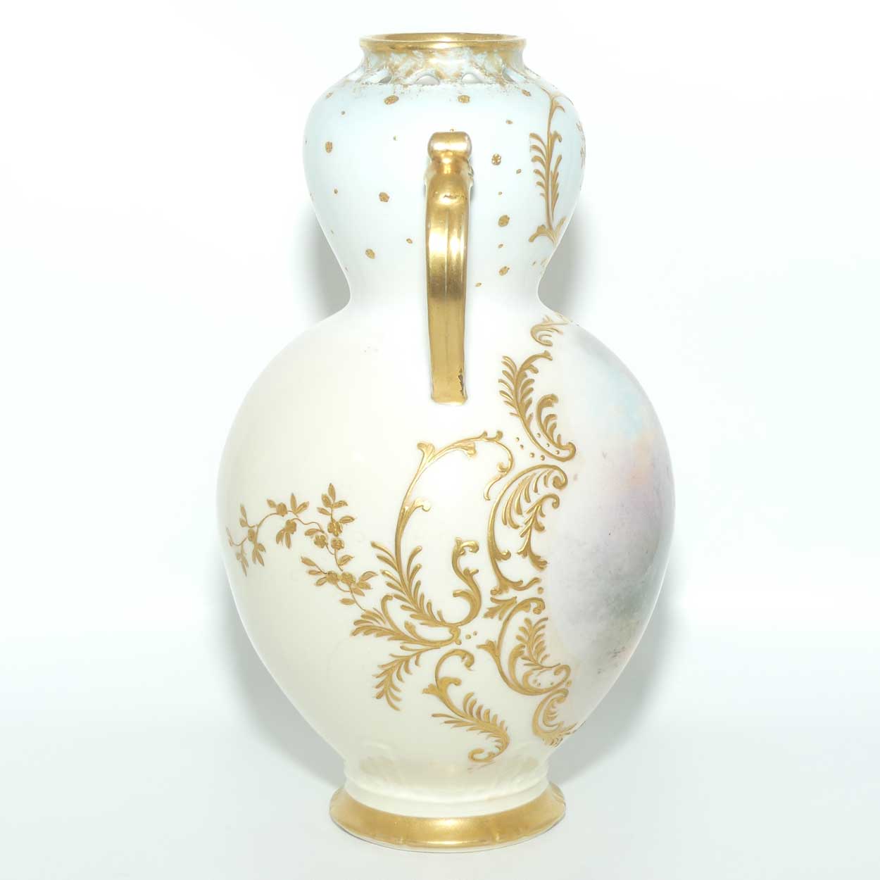 Late 19th Century French Sevres style waisted vase with reticulated rim and gilt handles